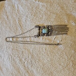 Long Large Pendant with Faux Turquoise and Cobalt Blue Stones